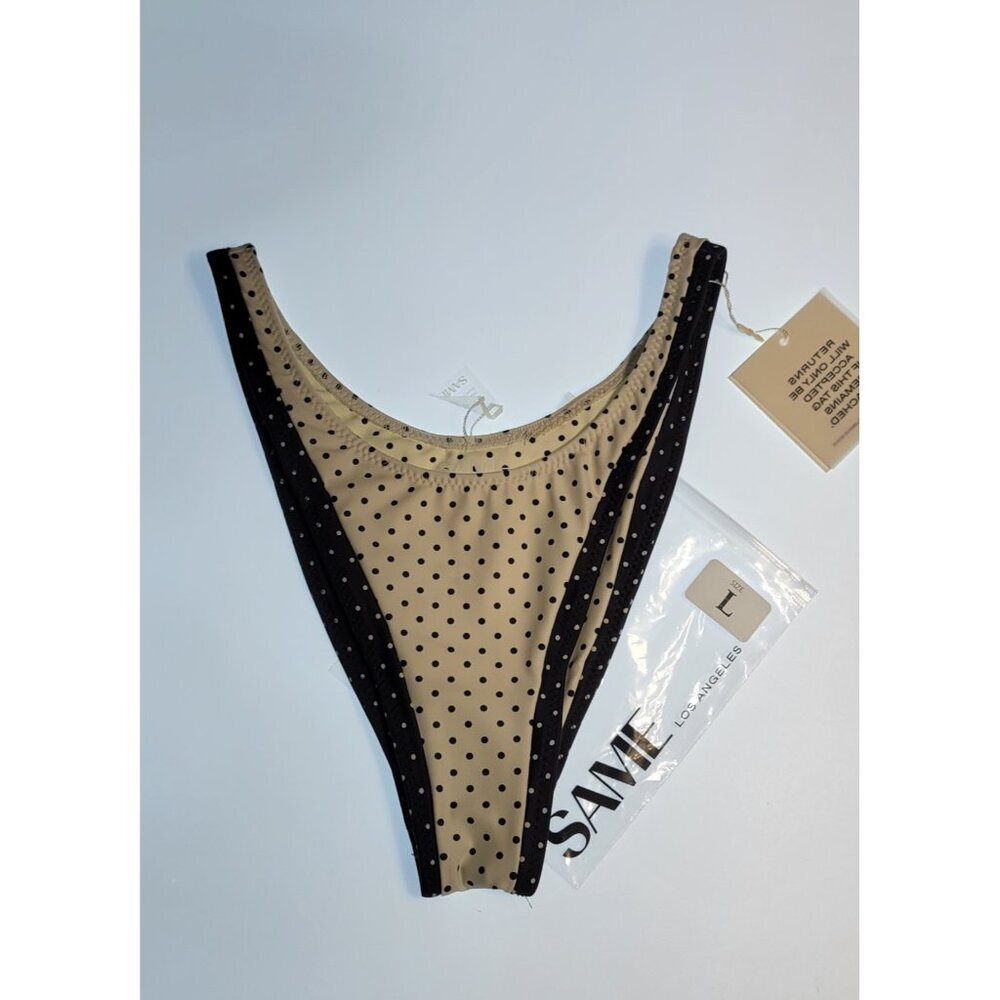 SAME Los Angeles Bottom Swim  Womens High Rise 90s Large Polka Dots White